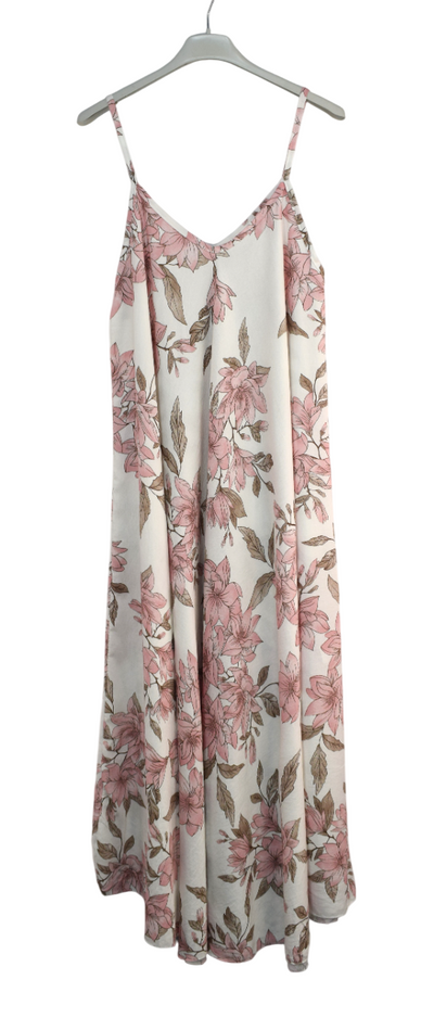 Ladies Italian Lagenlook Leafy Floral Sleeveless Maxi Long Summer Dress