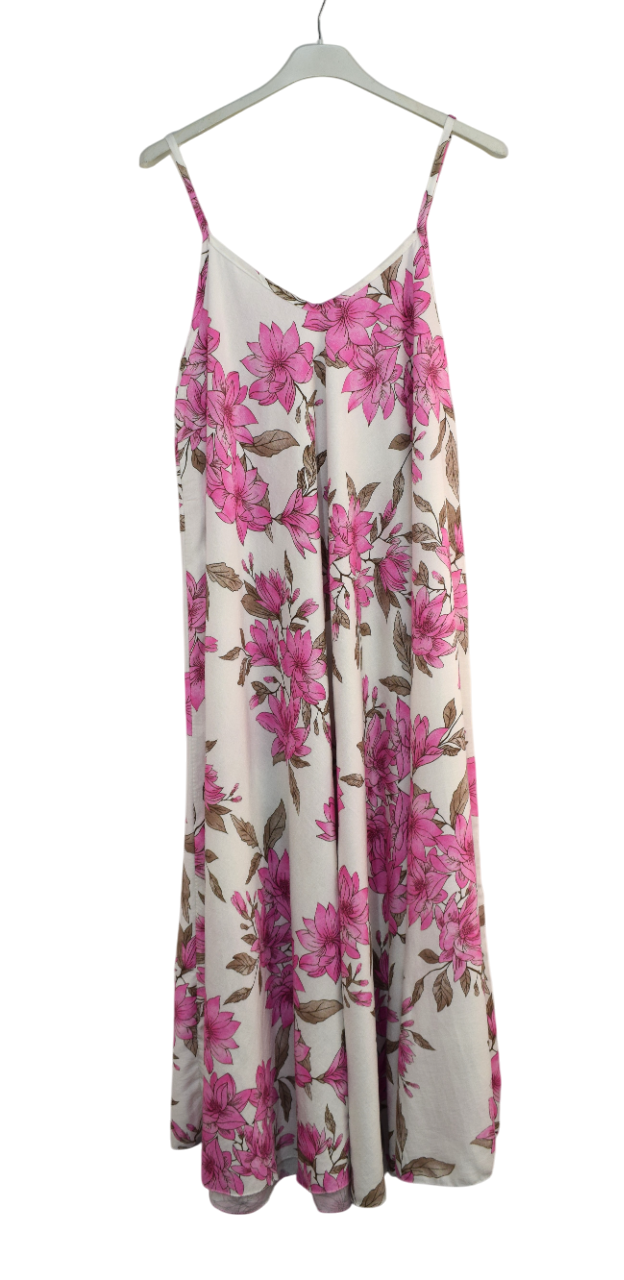 Ladies Italian Lagenlook Leafy Floral Sleeveless Maxi Long Summer Dress