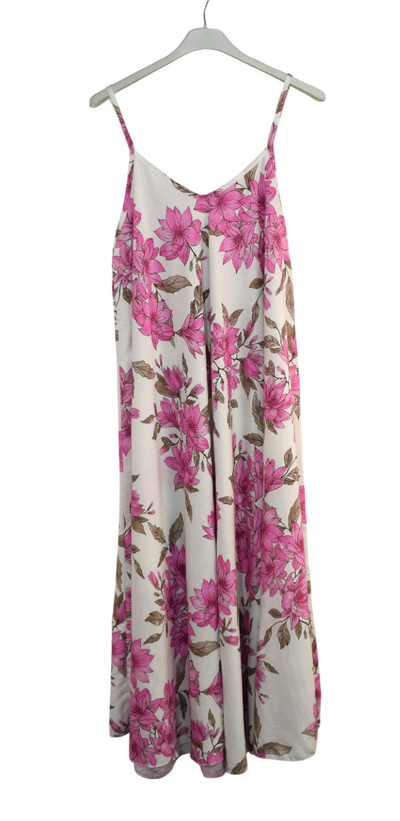 Ladies Italian Lagenlook Leafy Floral Sleeveless Maxi Long Summer Dress