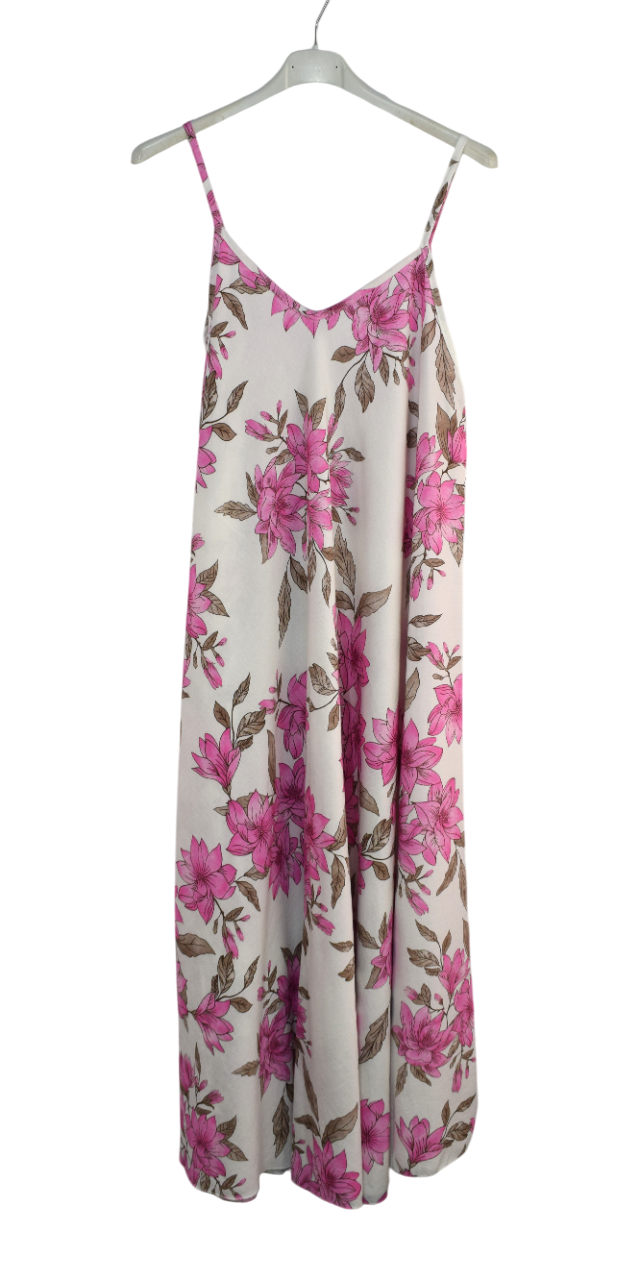 Ladies Italian Lagenlook Leafy Floral Sleeveless Maxi Long Summer Dress