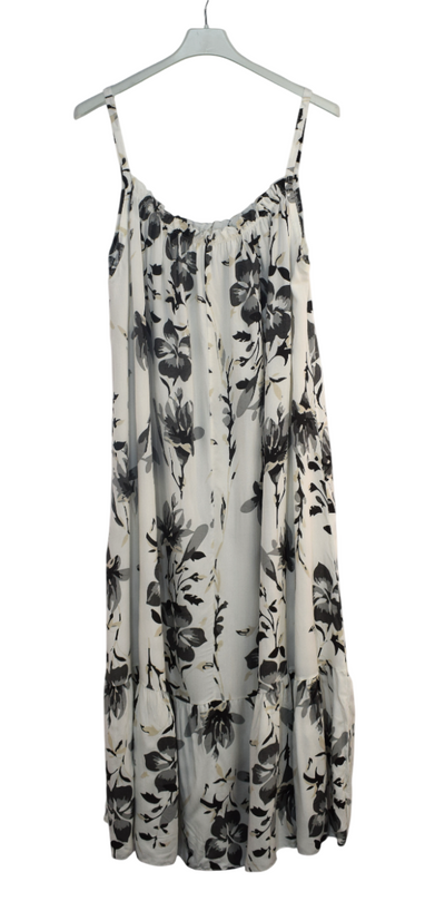 Ladies Italian Lagenlook Floral Elasticated Neckline Tiered Maxi Dress