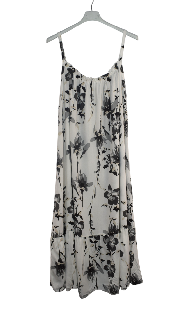 Ladies Italian Lagenlook Floral Elasticated Neckline Tiered Maxi Dress