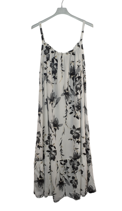 Ladies Italian Lagenlook Floral Elasticated Neckline Tiered Maxi Dress