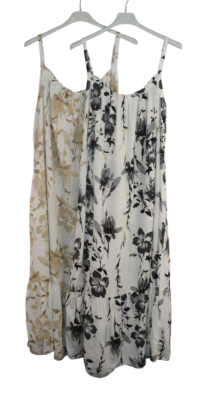 Ladies Italian Lagenlook Floral Elasticated Neckline Tiered Maxi Dress