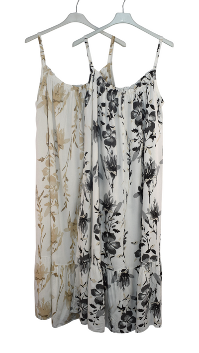 Ladies Italian Lagenlook Floral Elasticated Neckline Tiered Maxi Dress