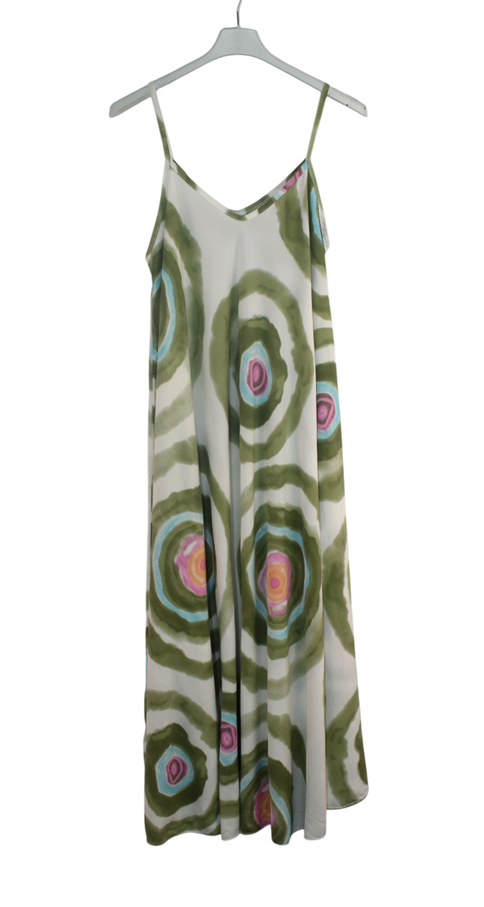 Ladies Italian Lagenlook Tie-Dye Print Sleeveless Maxi Long Summer Dress