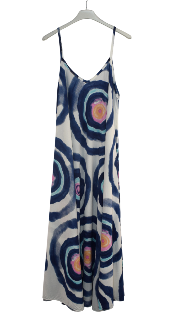 Ladies Italian Lagenlook Tie-Dye Print Sleeveless Maxi Long Summer Dress