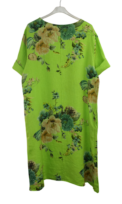 Italian Lagenlook Linen Floral A-Line Midi Dress Lightweight Summer Tunic Dress