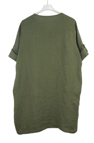 Italian Lagenlook Linen Leaf Embroidered A-Line Tunic Dress Lightweight Summer Dress