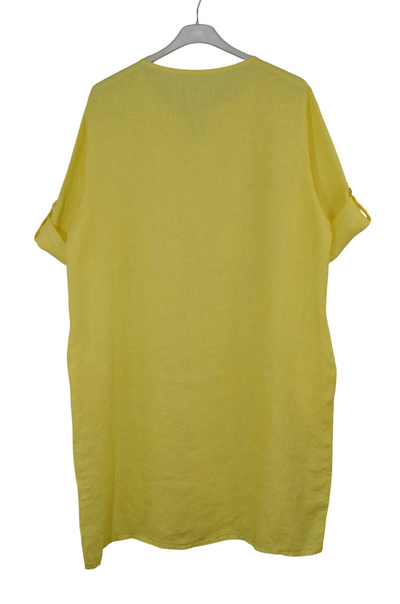 Italian Lagenlook Linen Leaf Embroidered A-Line Tunic Dress Lightweight Summer Dress