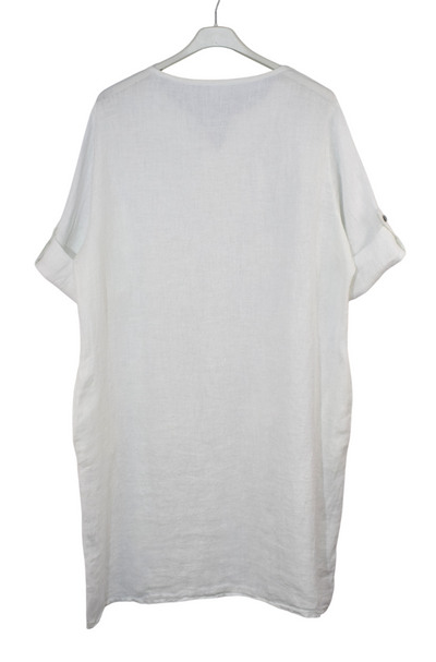 Italian Lagenlook Linen Leaf Embroidered A-Line Tunic Dress Lightweight Summer Dress
