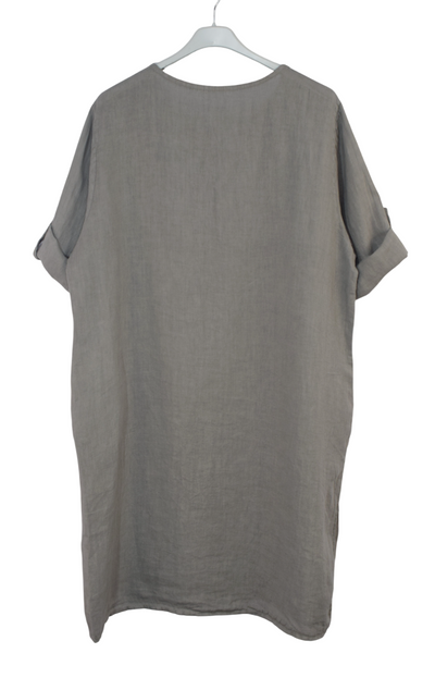 Italian Lagenlook Linen Leaf Embroidered A-Line Tunic Dress Lightweight Summer Dress