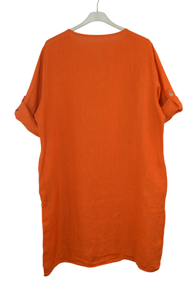 Italian Lagenlook Linen Leaf Embroidered A-Line Tunic Dress Lightweight Summer Dress