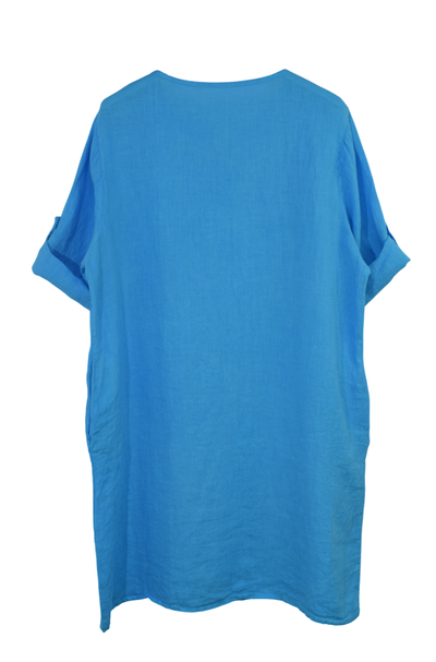 Italian Lagenlook Linen Leaf Embroidered A-Line Tunic Dress Lightweight Summer Dress