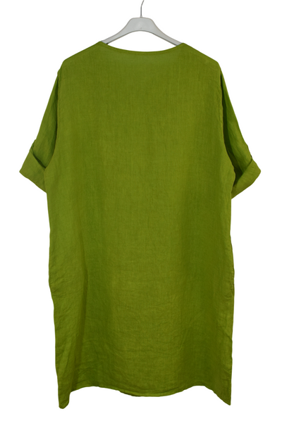 Italian Lagenlook Linen Leaf Embroidered A-Line Tunic Dress Lightweight Summer Dress
