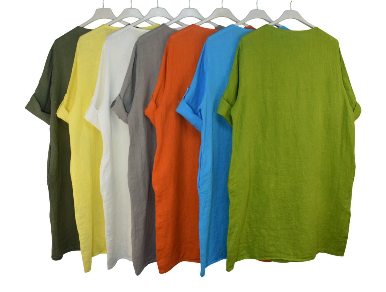 Italian Lagenlook Linen Leaf Embroidered A-Line Tunic Dress Lightweight Summer Dress