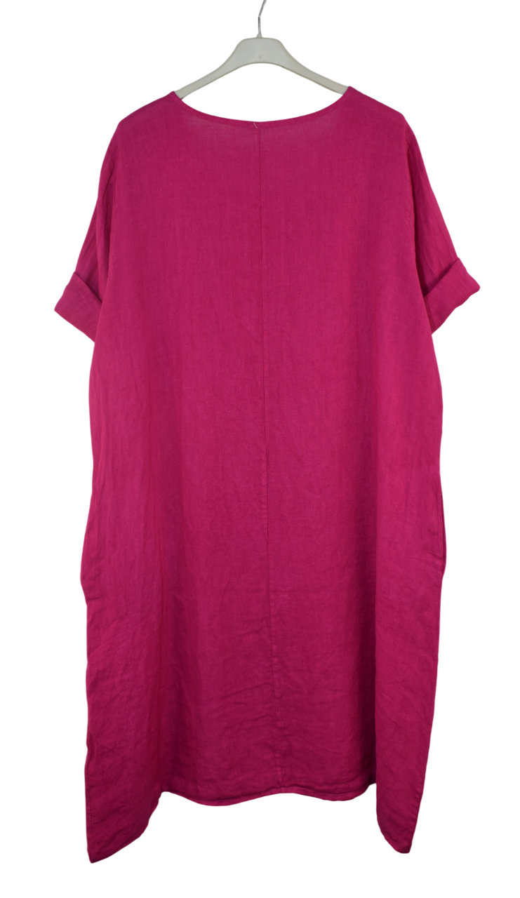 Italian Lagenlook Linen Plain A-Line Tunic Dress Lightweight Summer Dress