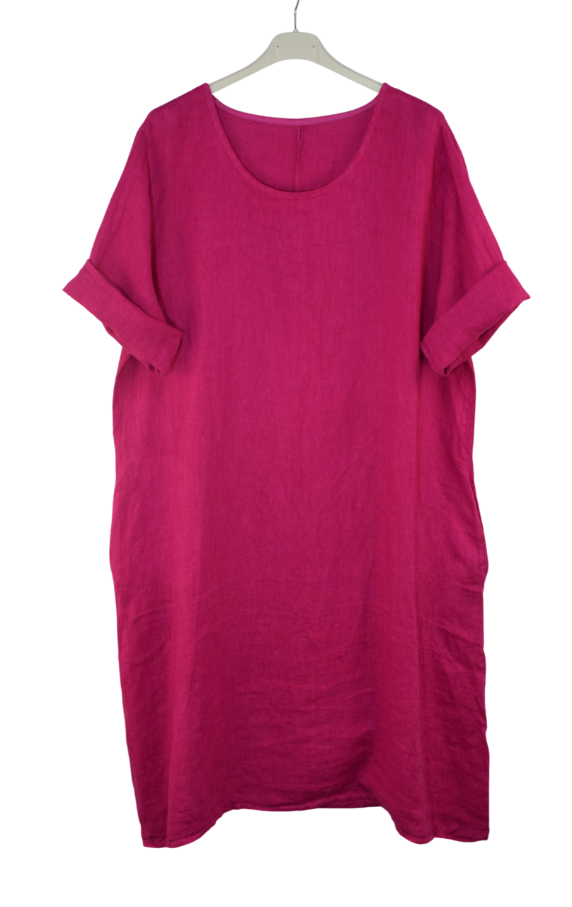 Italian Lagenlook Linen Plain A-Line Tunic Dress Lightweight Summer Dress