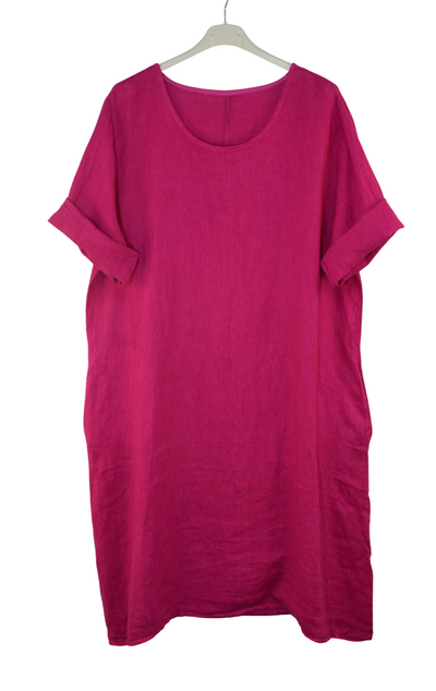 Italian Lagenlook Linen Plain A-Line Tunic Dress Lightweight Summer Dress