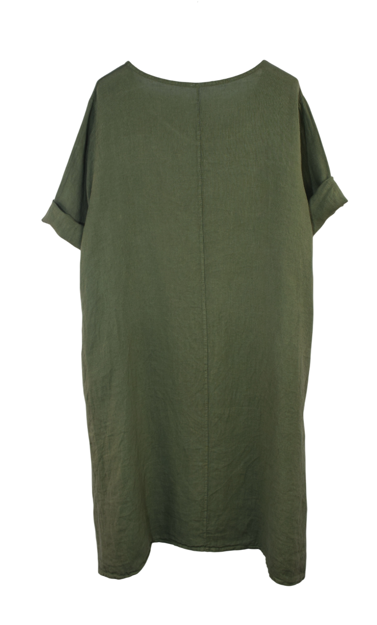 Italian Lagenlook Linen Plain A-Line Tunic Dress Lightweight Summer Dress