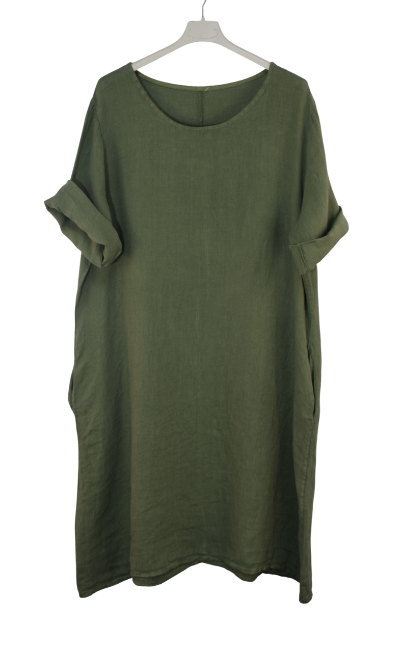 Italian Lagenlook Linen Plain A-Line Tunic Dress Lightweight Summer Dress