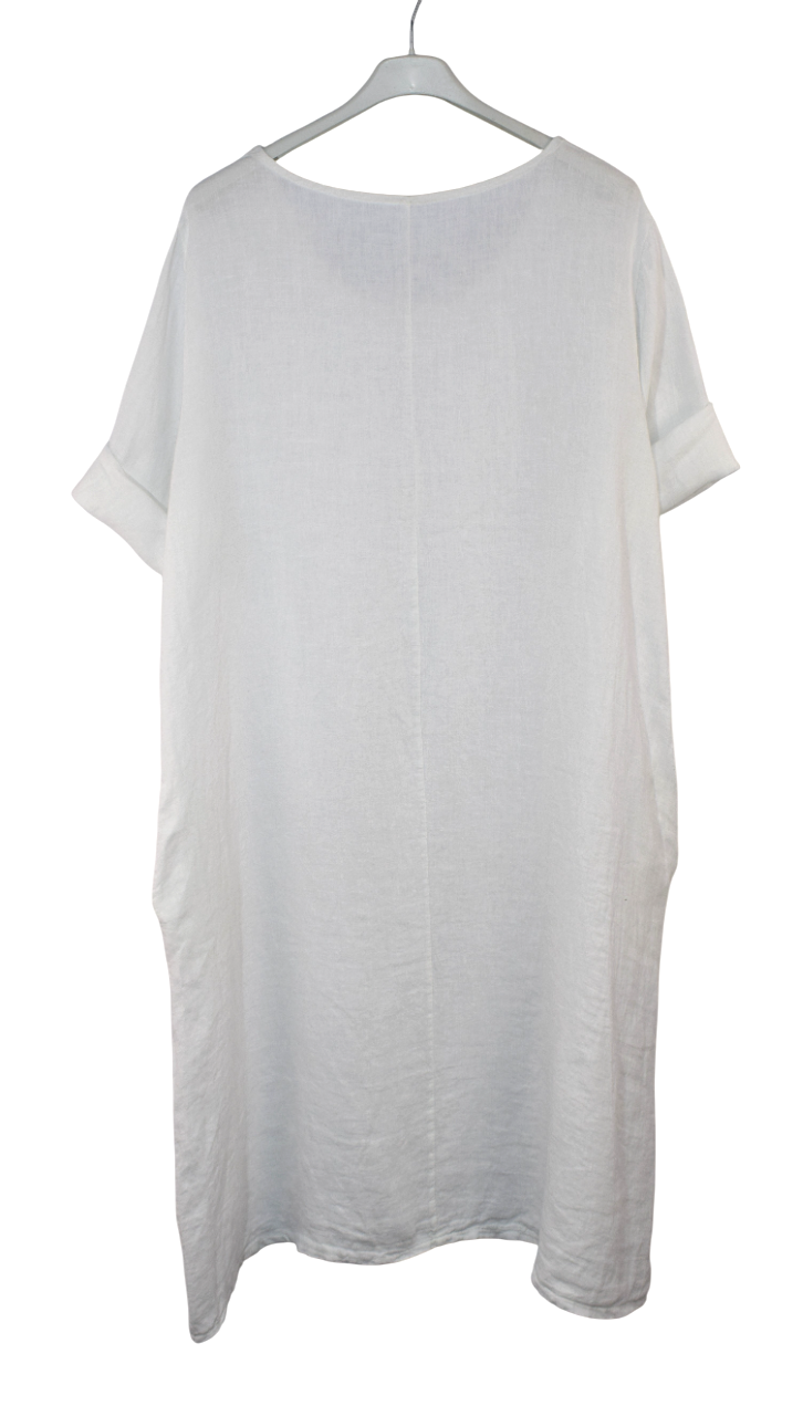 Italian Lagenlook Linen Plain A-Line Tunic Dress Lightweight Summer Dress