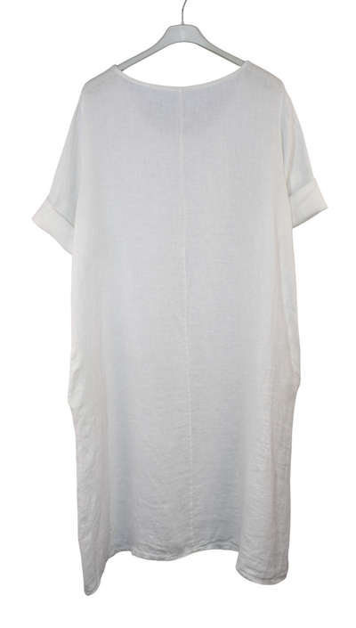 Italian Lagenlook Linen Plain A-Line Tunic Dress Lightweight Summer Dress