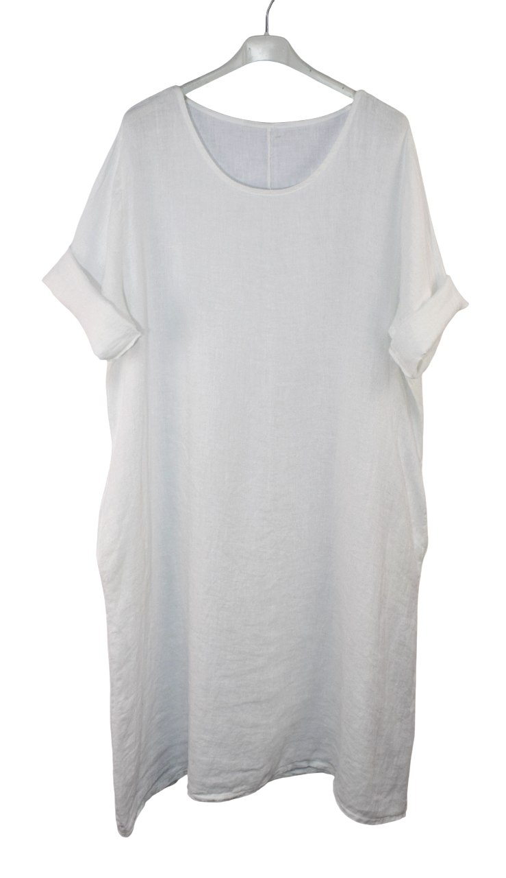 Italian Lagenlook Linen Plain A-Line Tunic Dress Lightweight Summer Dress