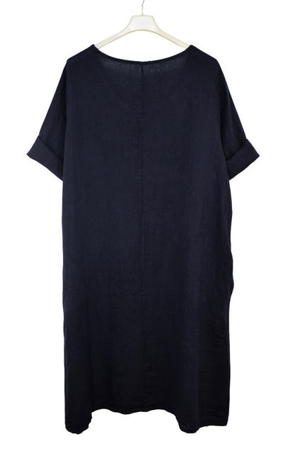 Italian Lagenlook Linen Plain A-Line Tunic Dress Lightweight Summer Dress