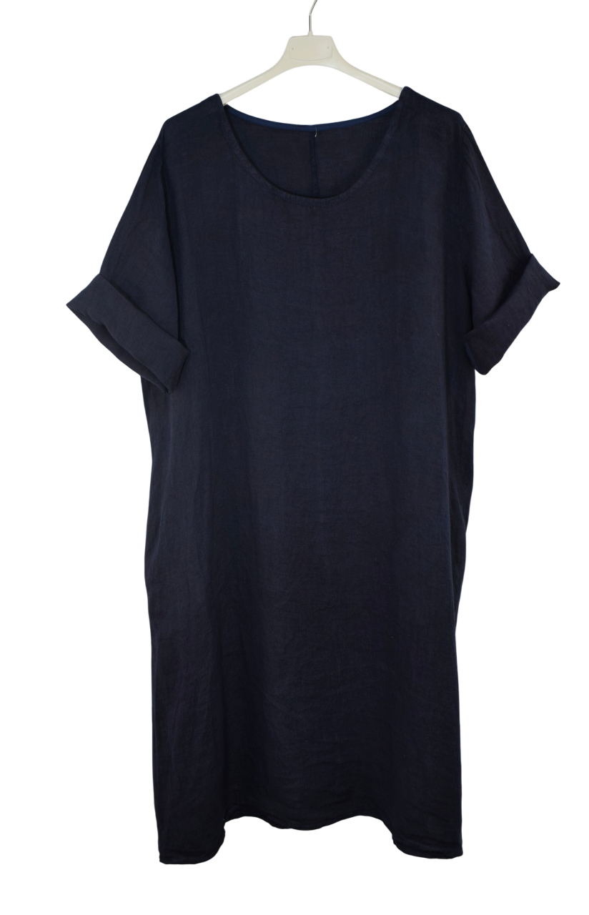 Italian Lagenlook Linen Plain A-Line Tunic Dress Lightweight Summer Dress