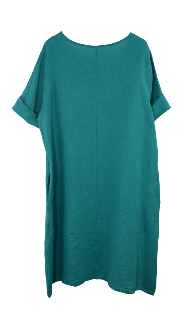 Italian Lagenlook Linen Plain A-Line Tunic Dress Lightweight Summer Dress