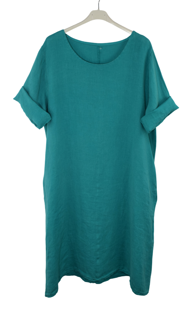 Italian Lagenlook Linen Plain A-Line Tunic Dress Lightweight Summer Dress