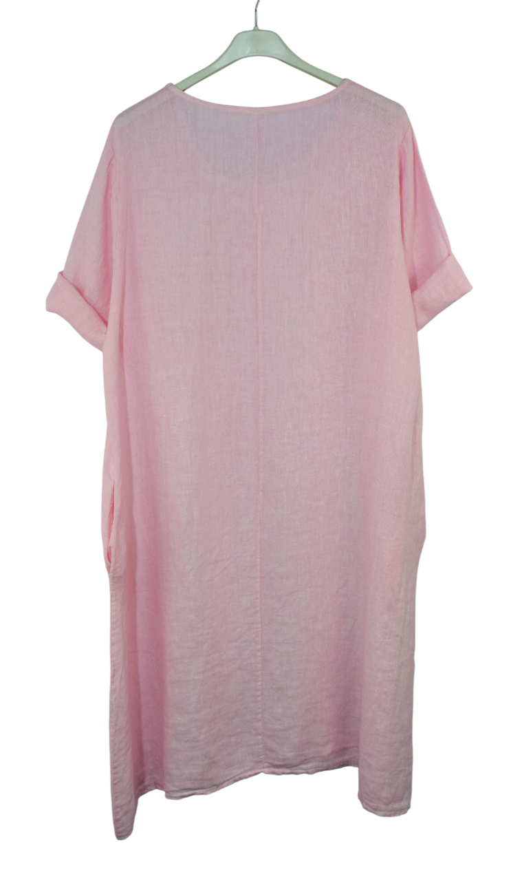 Italian Lagenlook Linen Plain A-Line Tunic Dress Lightweight Summer Dress