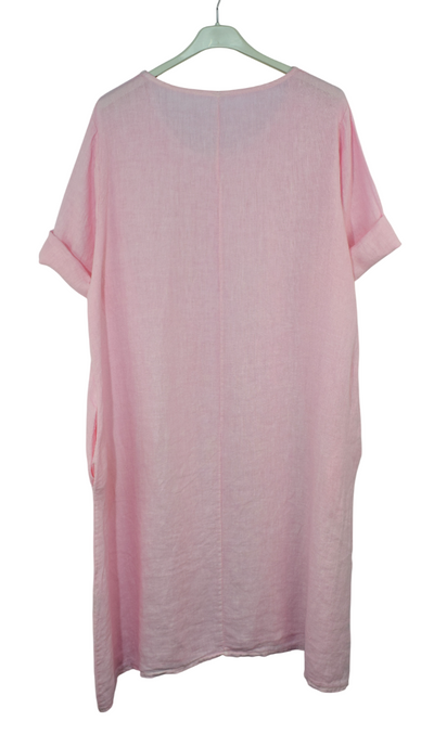 Italian Lagenlook Linen Plain A-Line Tunic Dress Lightweight Summer Dress