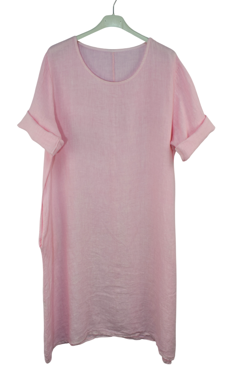 Italian Lagenlook Linen Plain A-Line Tunic Dress Lightweight Summer Dress