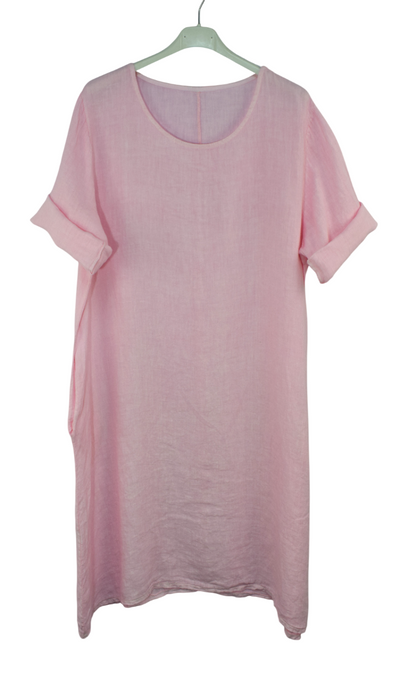 Italian Lagenlook Linen Plain A-Line Tunic Dress Lightweight Summer Dress