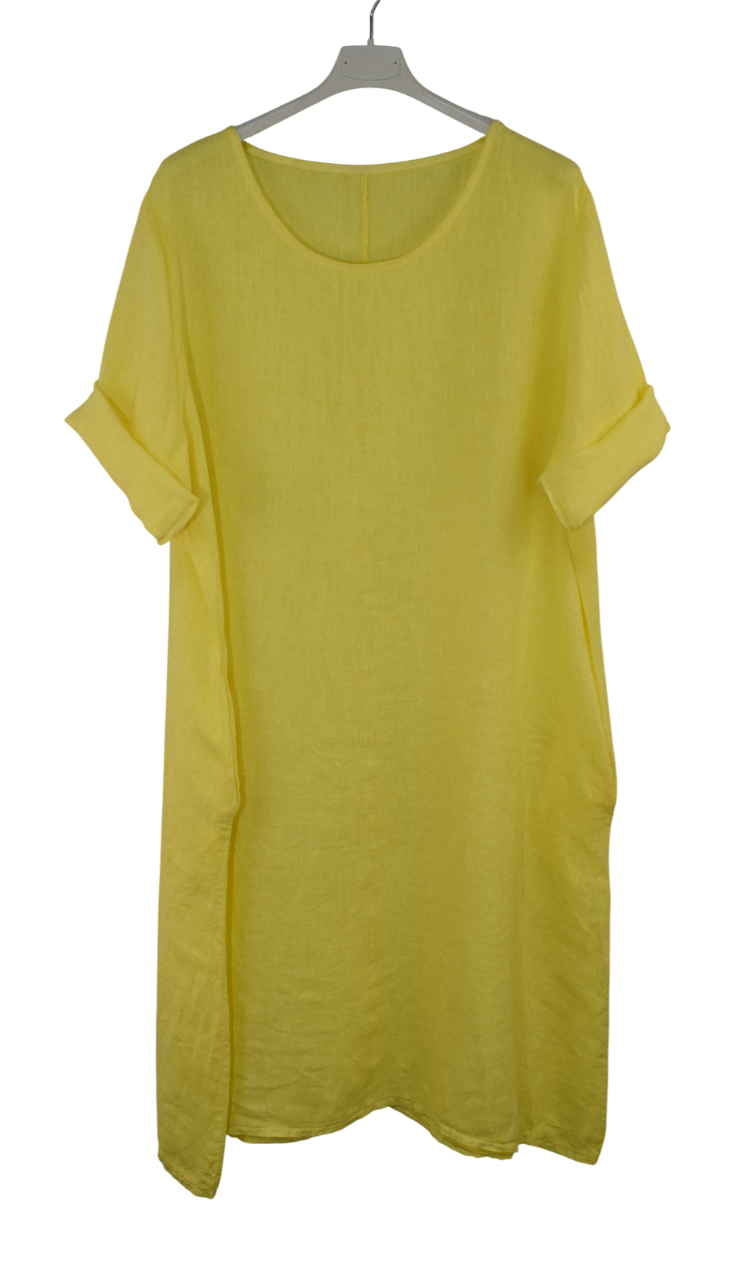 Italian Lagenlook Linen Plain A-Line Tunic Dress Lightweight Summer Dress