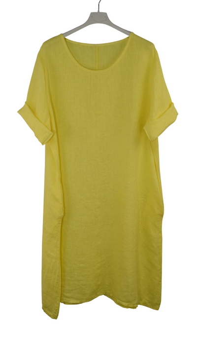 Italian Lagenlook Linen Plain A-Line Tunic Dress Lightweight Summer Dress