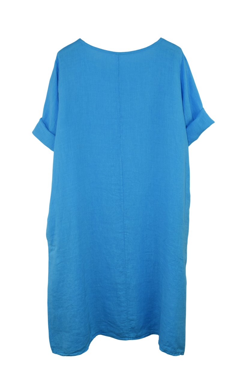 Italian Lagenlook Linen Plain A-Line Tunic Dress Lightweight Summer Dress
