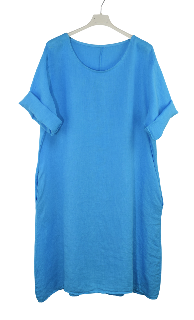 Italian Lagenlook Linen Plain A-Line Tunic Dress Lightweight Summer Dress