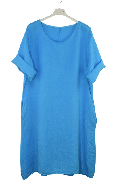 Italian Lagenlook Linen Plain A-Line Tunic Dress Lightweight Summer Dress