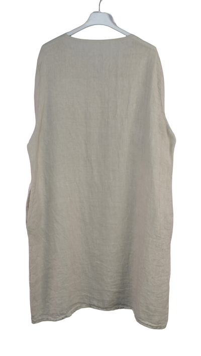 Italian Lagenlook Linen Abstract Embroidered A-Line Tunic Dress Lightweight Summer Dress