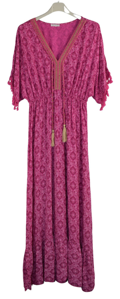 Ladies Italian Lagenlook Fine Print Kaftan Style V-neck Maxi