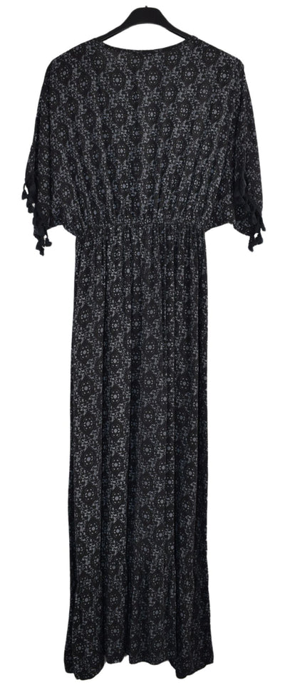 Ladies Italian Lagenlook Fine Print Kaftan Style V-neck Maxi