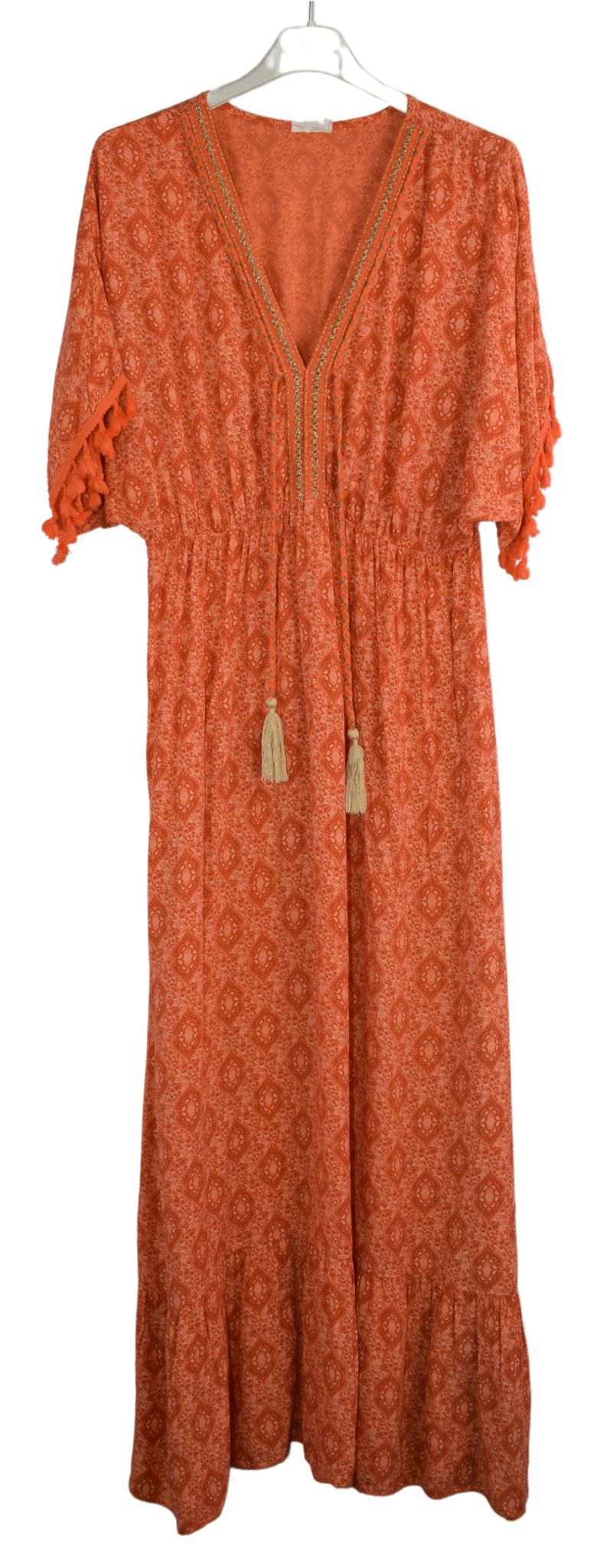 Ladies Italian Lagenlook Fine Print Kaftan Style V-neck Maxi