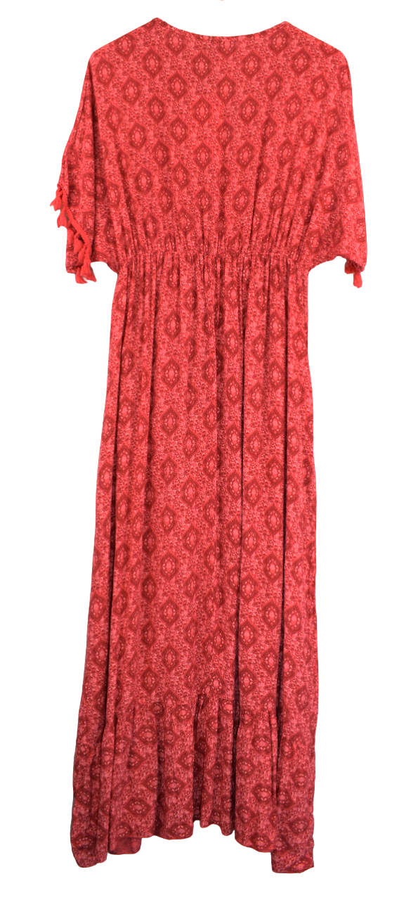 Ladies Italian Lagenlook Fine Print Kaftan Style V-neck Maxi