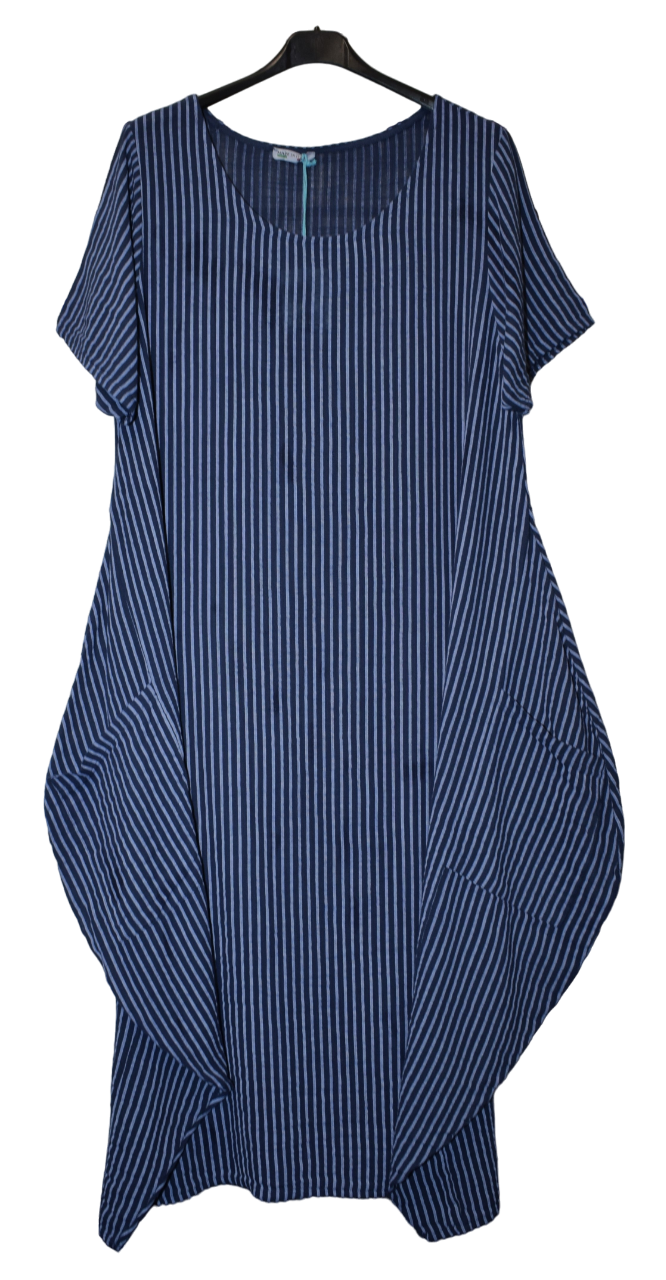 Ladies Italian Lagenlook Stripe Cotton Lightweight Summer Baggy Long Dress SS24