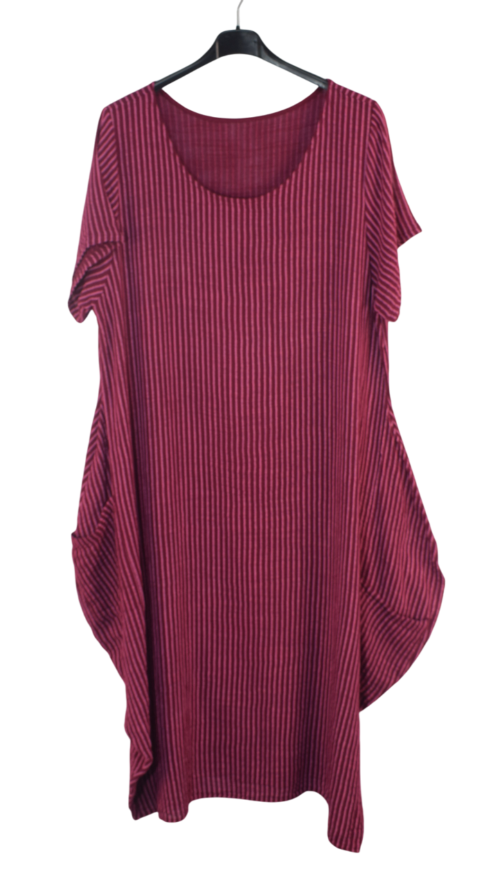 Ladies Italian Lagenlook Stripe Cotton Lightweight Summer Baggy Long Dress SS25