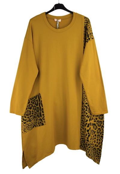 Animal Print Tunic Dress Asymmetric Hi-Lo Hemline, Women's Casual Comfortable Cotton Dress Tunic by Glitzee