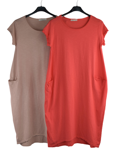 Ladies Italian Cotton Jersey Stretch Tunic Dress with Pockets